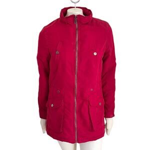 HOLSTARK Faux Fur Lined Quilted Parka in Red Full zip Snap pockets SZ M